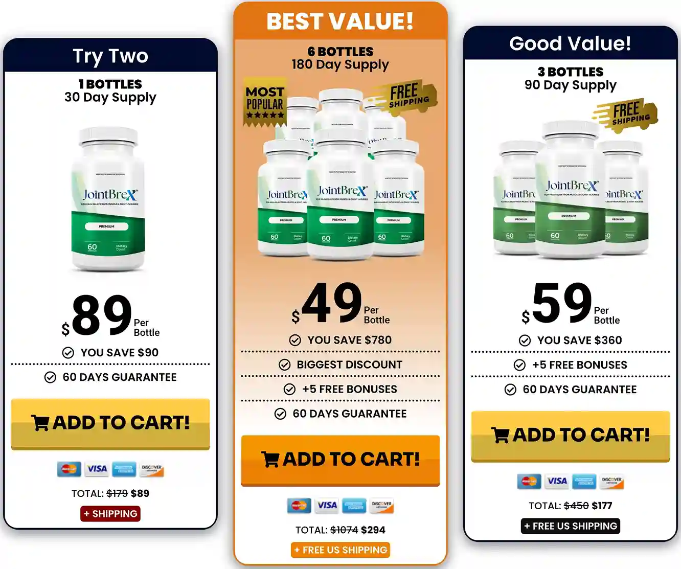 JointBreX Pricing — 1, 3 and 6 Bottle Packages with Free Bonuses